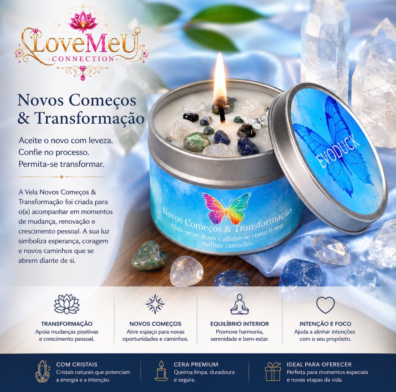 🦋 Vela Novos Começos & Transformação com Cristais