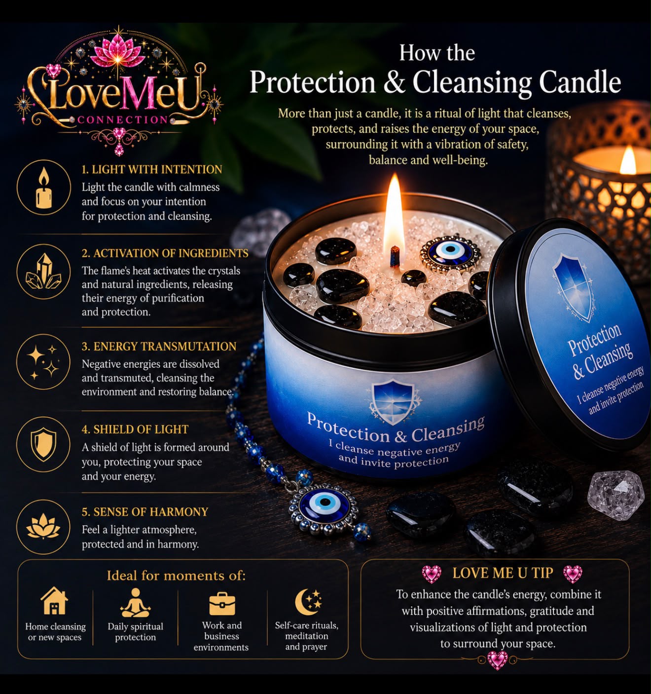 Protection & Cleansing Candle with Crystals