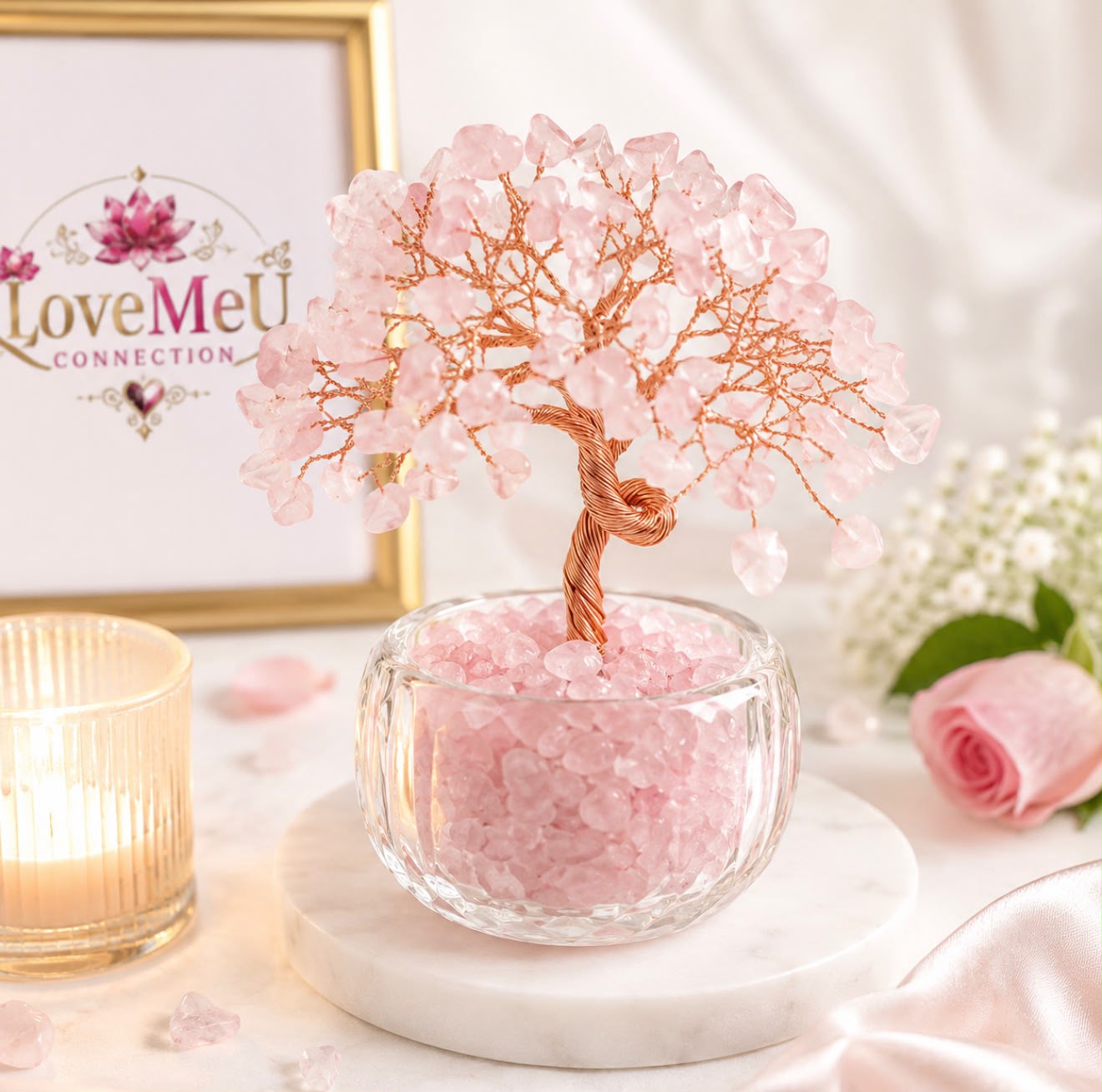 🌸 Árvore da Vida Rosa — Amor, Harmonia & Energia Positiva- Quartzo Rosa.