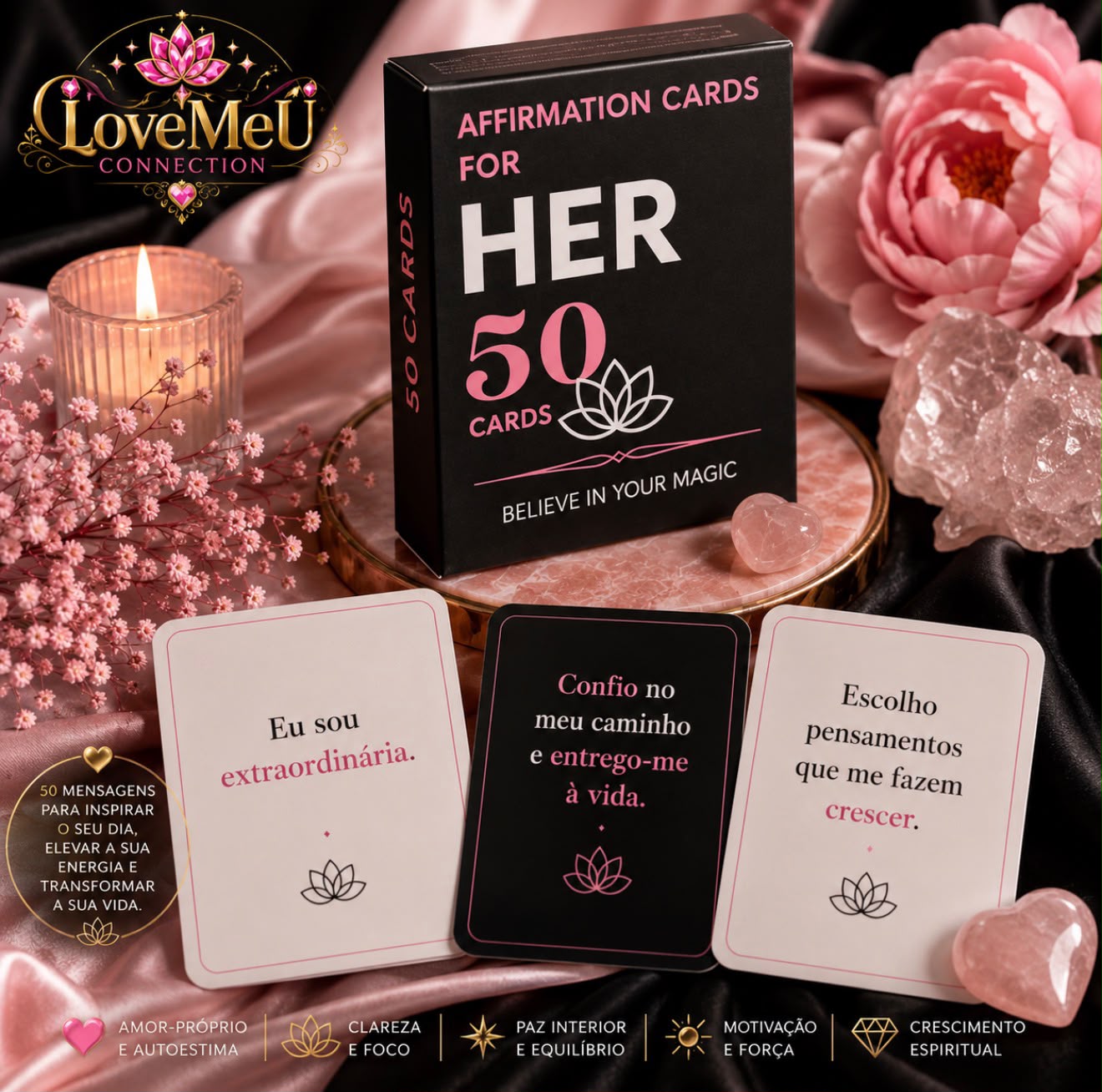 💗 50 Cartões de Afirmações Positivas para Ela