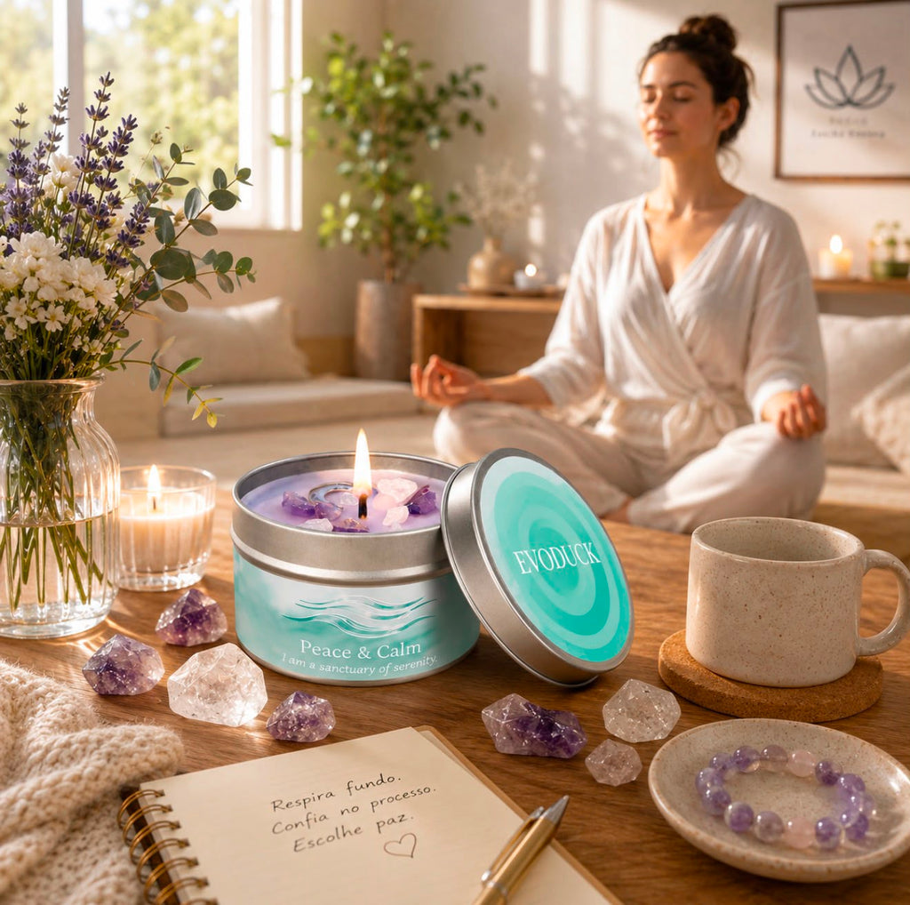 Vela Paz & Calma com Cristais — Lavanda & Camomila