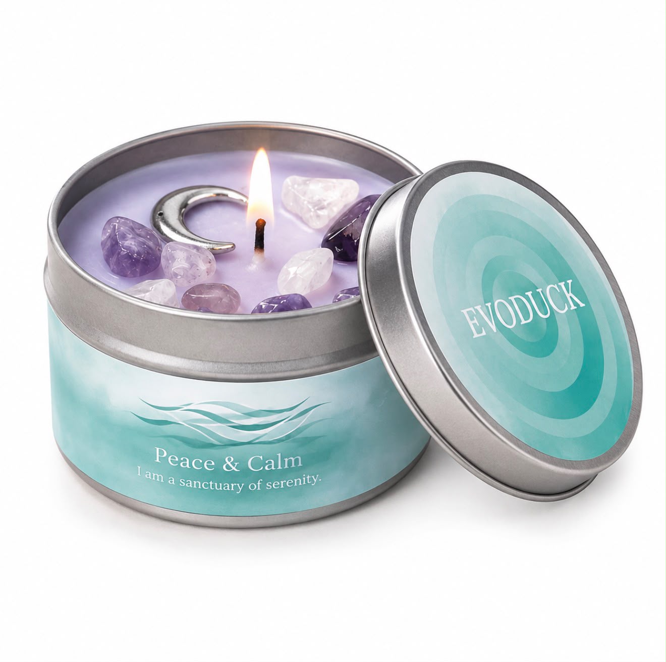 Vela Paz & Calma com Cristais — Lavanda & Camomila