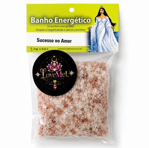 Embalagem do sal de banho energético Sucesso no Amor, vista frontal em fundo branco