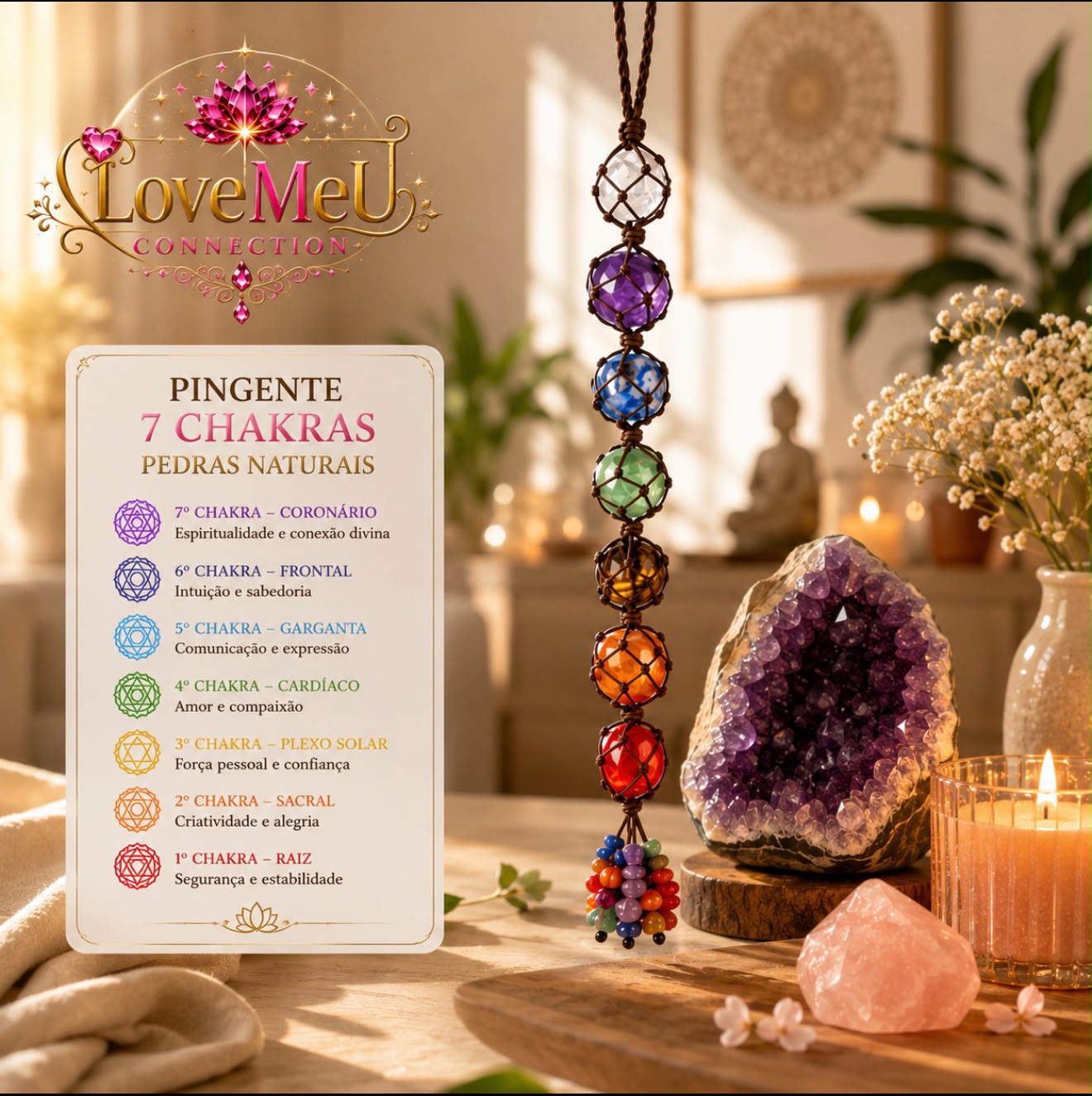 Pingente de Pedras Naturais dos 7 Chakras