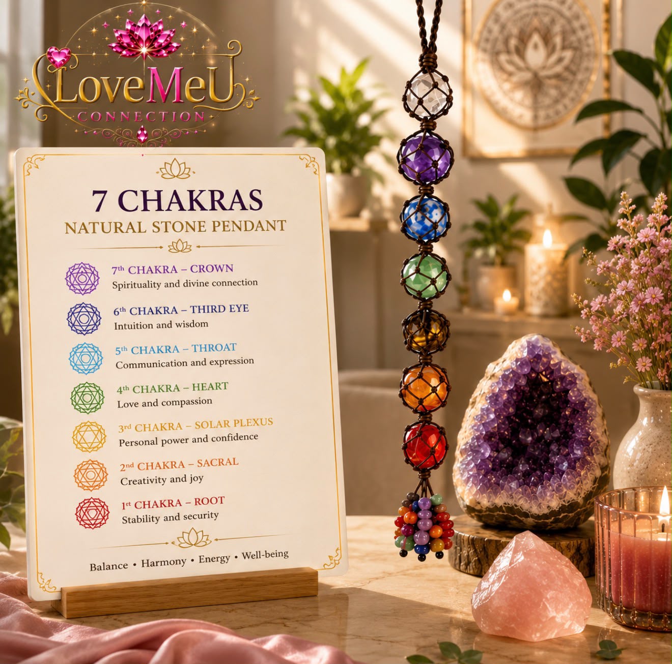 Pingente de Pedras Naturais dos 7 Chakras