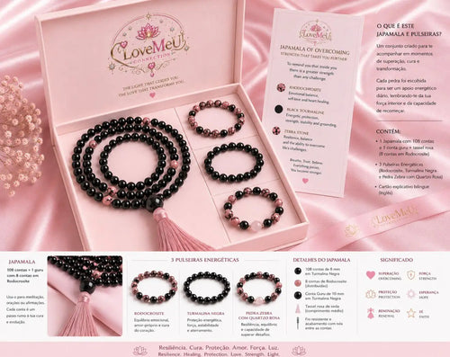 Infográfico completo da Japamala Superação, com composição, significado e as três pulseiras energéticas