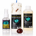 Kit Espiritual Desmancha Todo o Mal com spray, velão e banho líquido, isolado em fundo branco