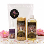 Kit Luxo e Prosperidade com spray ambientador, vela e banho líquido Atrai Prosperidade, fundo branco