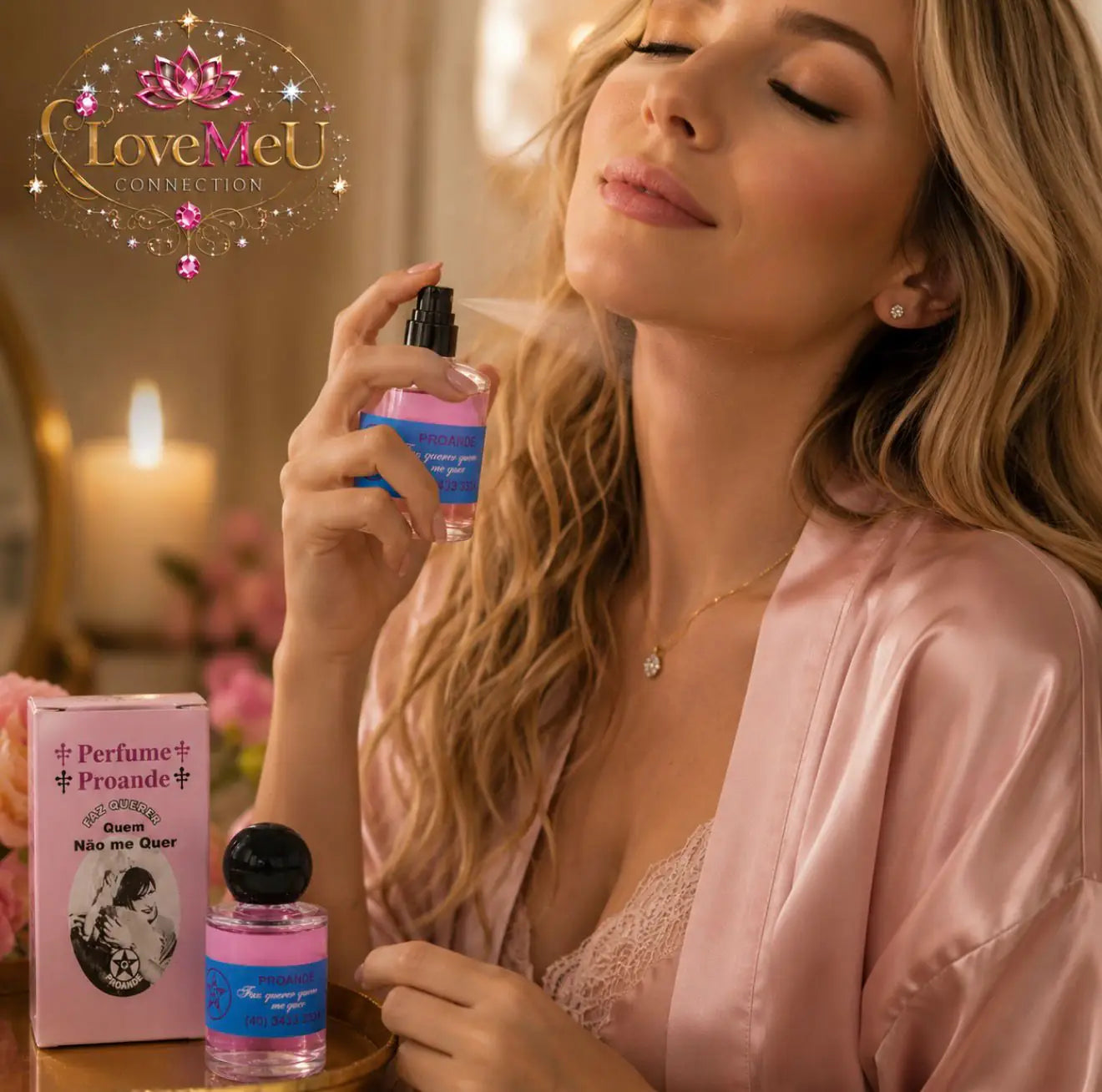 Mulher a aplicar o Perfume Esotérico Proande no pescoço