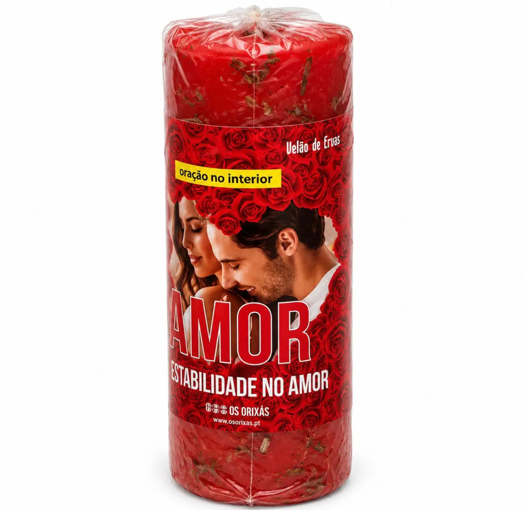 Velão com ervas Amor - Estabilidade no Amor, embalado, vista frontal com casal e rosas vermelhas