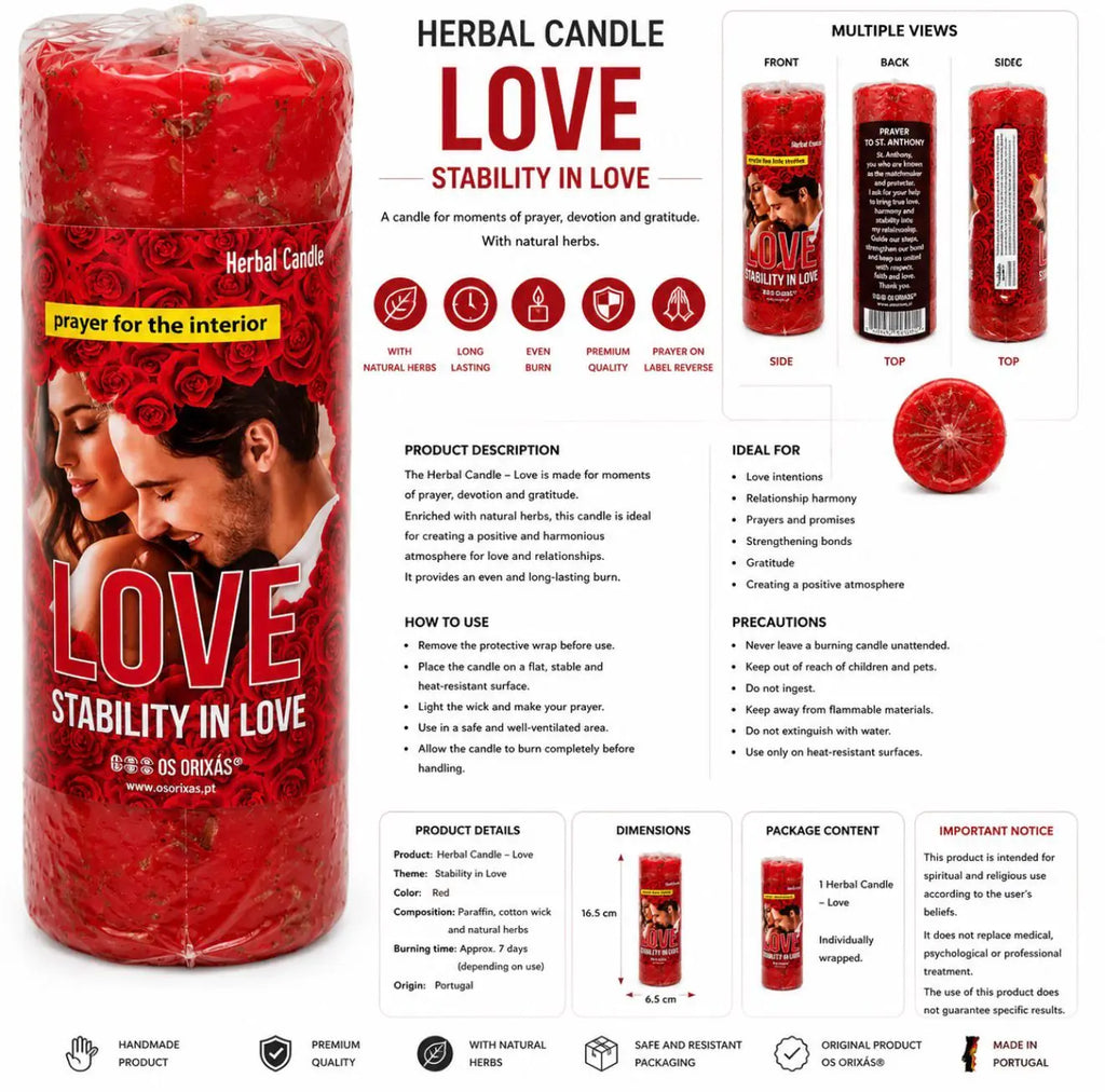 Infográfico em inglês do Herbal Candle Love - Stability in Love