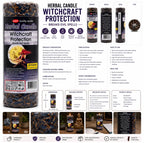 Infográfico em inglês da vela ritualística Witchcraft Protection Herbal Candle