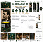 Infográfico em inglês do Herbal Candle Dr. Sousa Martins, Health Faith Hope